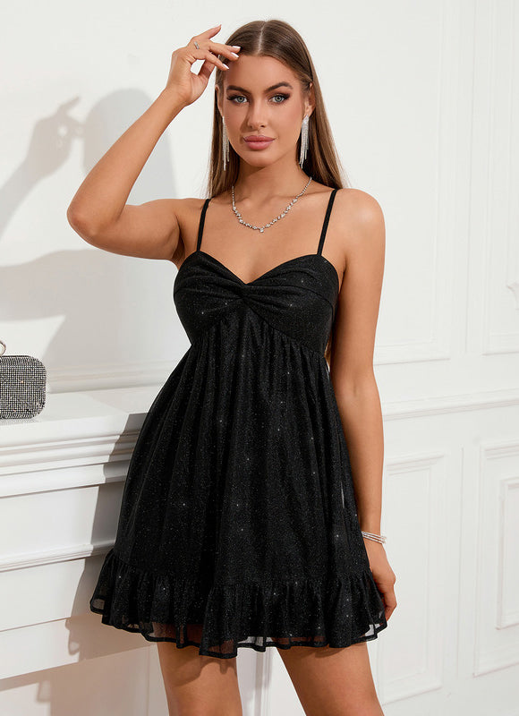 Robe Noire À Volants Scintillants - gallery 6