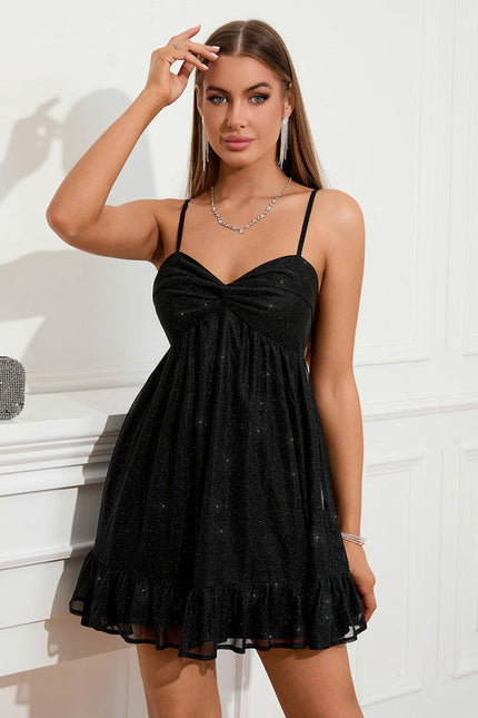 Robe Noire À Volants Scintillants - gallery 6