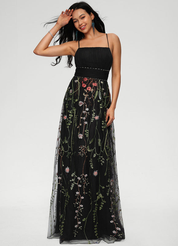 Robe Tulle Brodée Élégante Noire - gallery 5