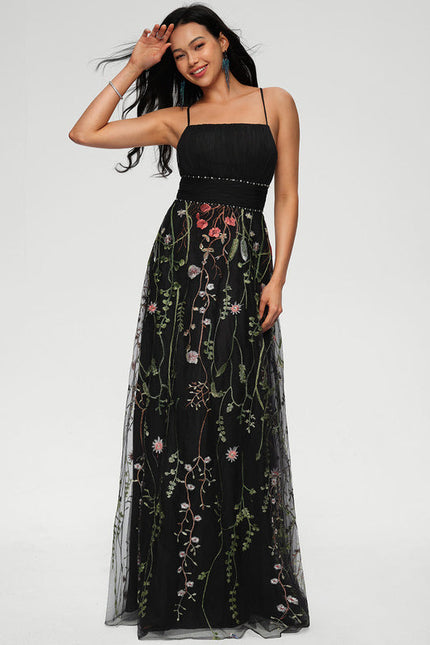 Robe Tulle Brodée Élégante Noire - gallery 5