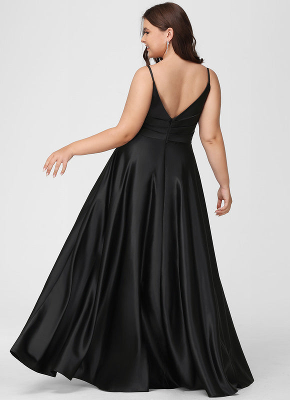 Robe Noire Luxe Satinée Fendue - gallery 7