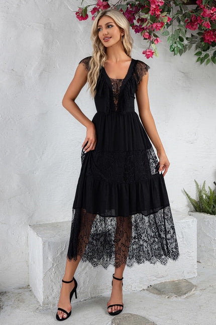 Robe Noire Luxe Dentelle Transparente - gallery 5