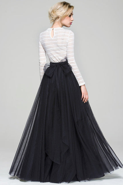 Robe Trapèze Noire En Tulle - gallery 3
