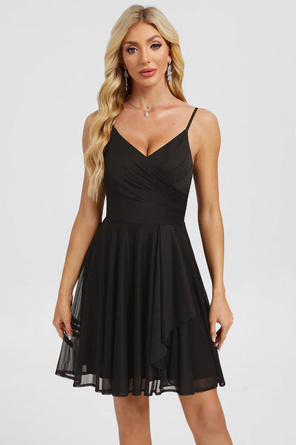 Robe Courte Fluide Élégante Noire - gallery 4