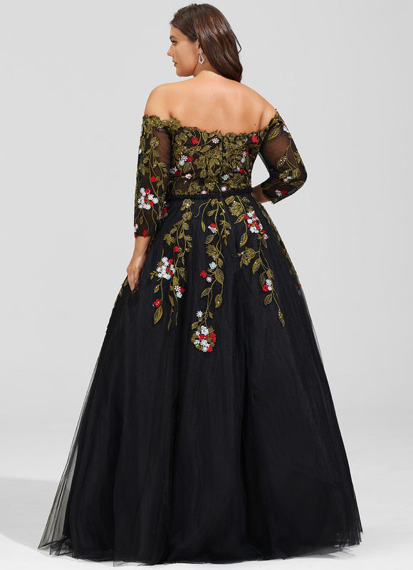 Robe De Soirée Florale Élégante Noire - gallery 8