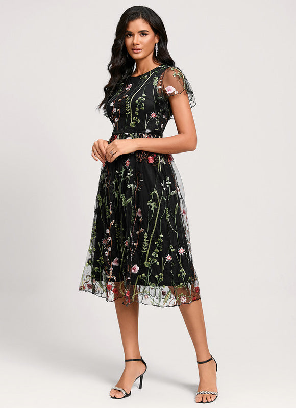 Robe Cocktail Florale En Tulle