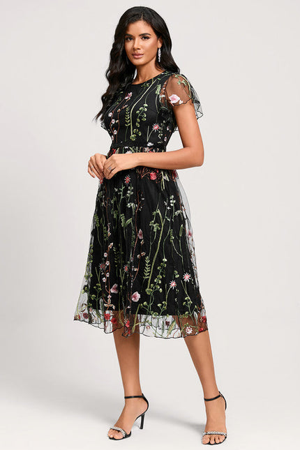 Robe Cocktail Florale En Tulle