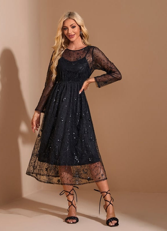Robe Midi Tulle Scintillant Élégante