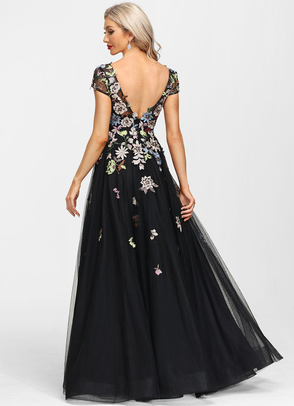 Robe De Soirée Florale Élégante Noire-300 - gallery 2