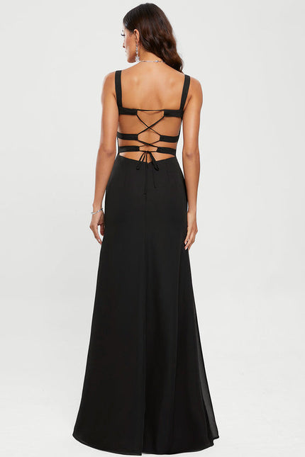 Robe Noire Élégante À Fente - gallery 6