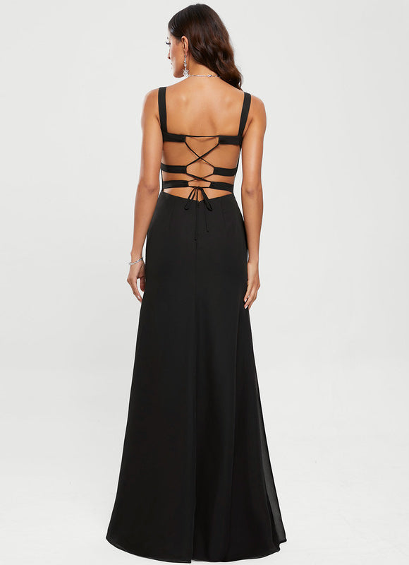 Robe Noire Élégante À Fente - gallery 6