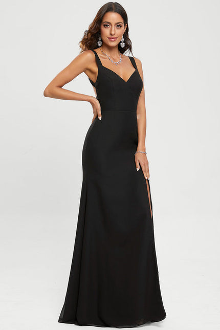 Robe Noire Élégante À Fente - gallery 4