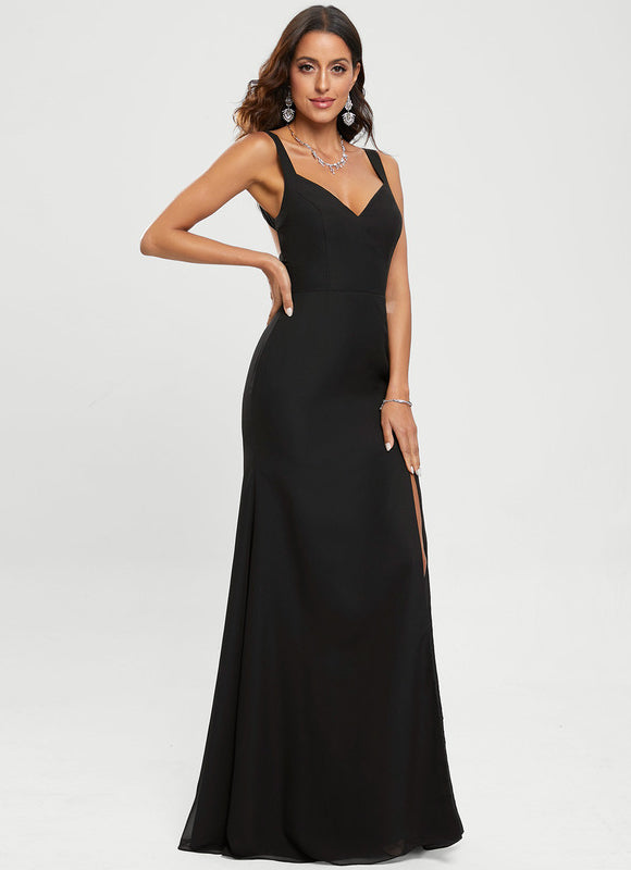 Robe Noire Élégante À Fente - gallery 4