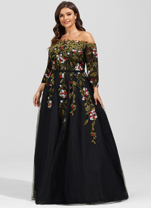 Robe De Soirée Florale Élégante Noire - gallery 9