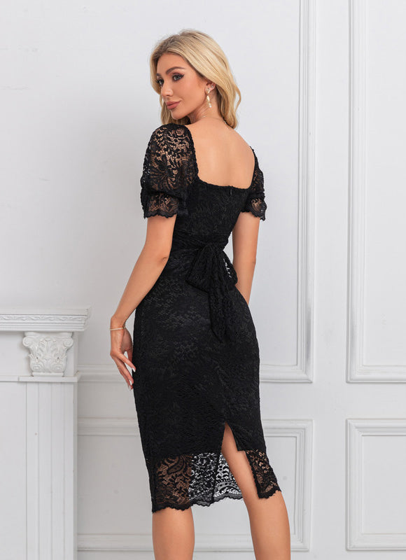 Robe Noir Col Carré - gallery 1