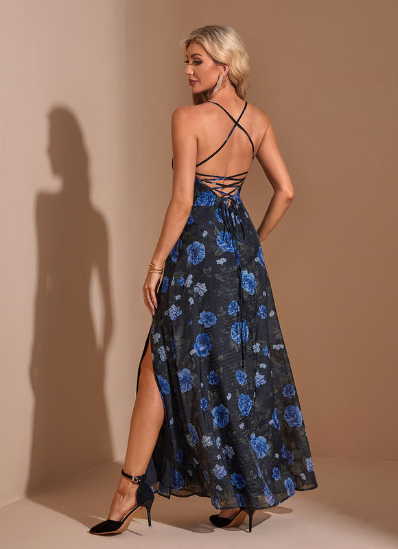 Robe Maxi Chic À Fleurs Bleues - gallery 1