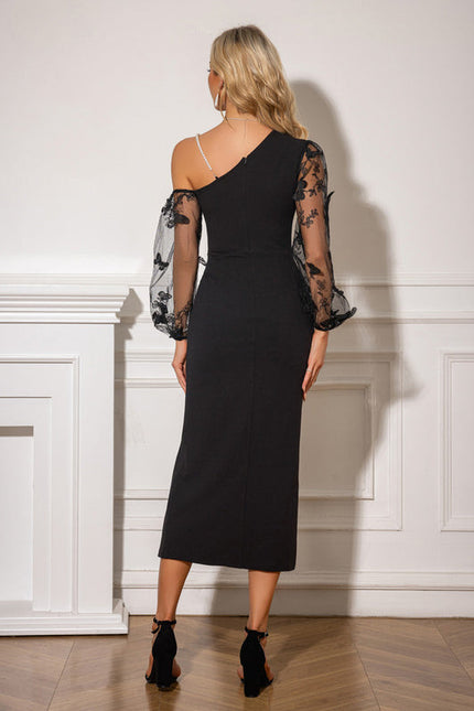 Robe Noire Chic À Manches Transparentes - gallery 1