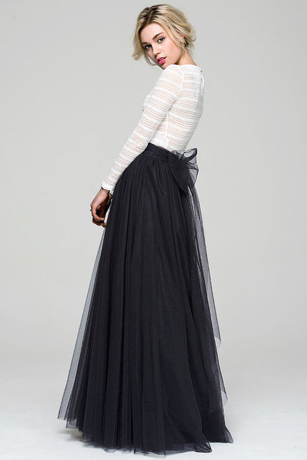 Robe Trapèze Noire En Tulle - gallery 2