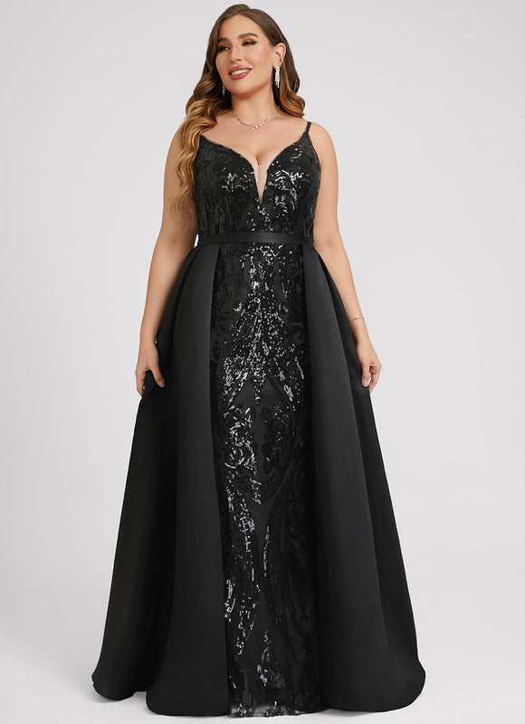Robe Noire Luxe Satinée À Traîne - gallery 6