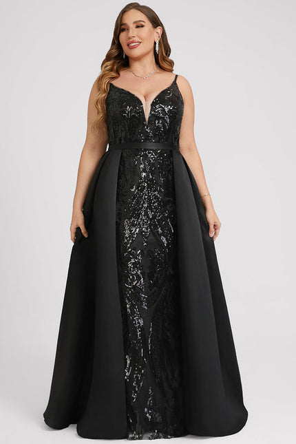 Robe Noire Luxe Satinée À Traîne - gallery 6