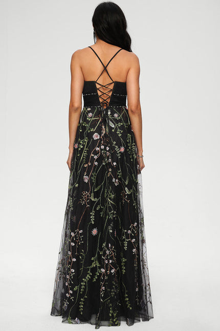 Robe Tulle Brodée Élégante Noire - gallery 3