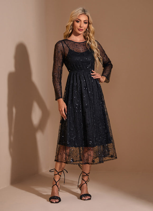 Robe Midi Tulle Scintillant Élégante - gallery 4