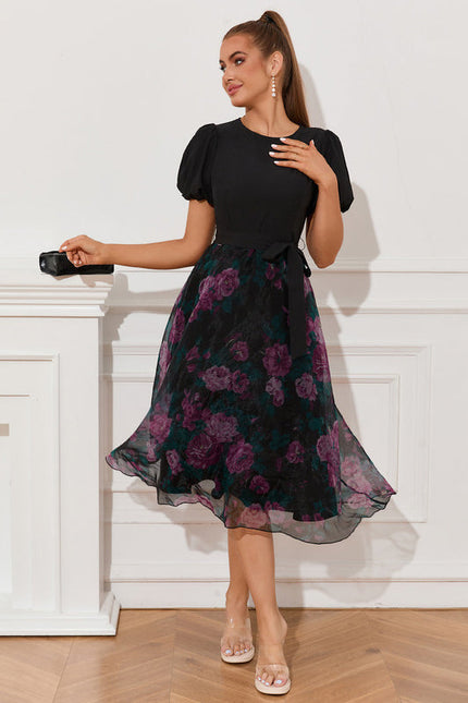 Robe Midi Florale Chic Noire - gallery 4