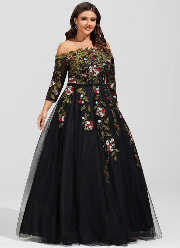 Robe De Soirée Florale Élégante Noire - gallery 7