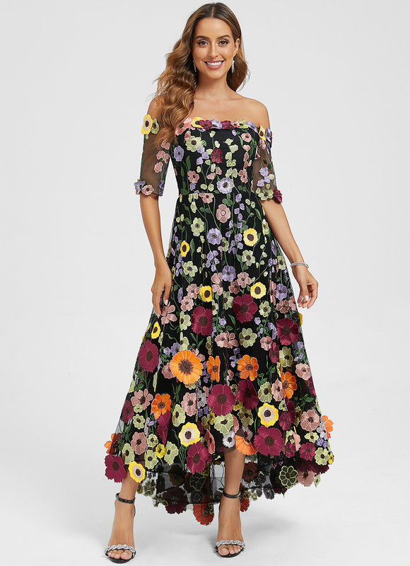 Robe Trapèze En Tulle Floral - gallery 1