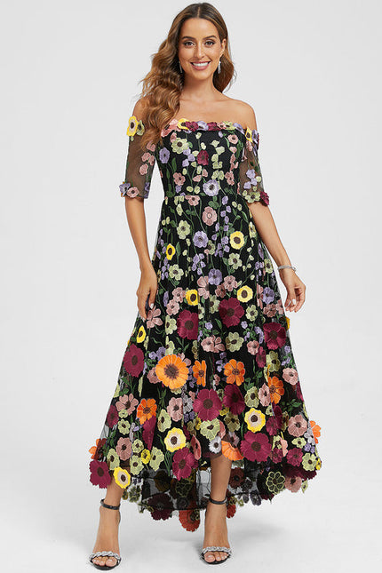 Robe Trapèze En Tulle Floral - gallery 1