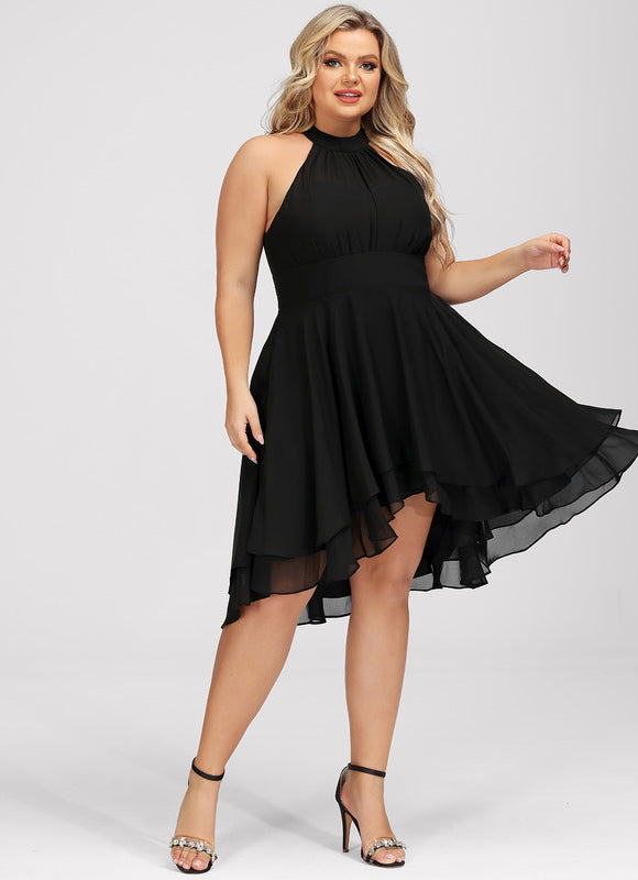 Robe Cocktail Asymétrique En Mousseline - gallery 5