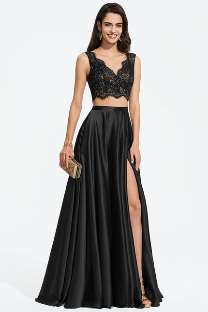 Robe De Bal Satinée À Dentelle - gallery 3