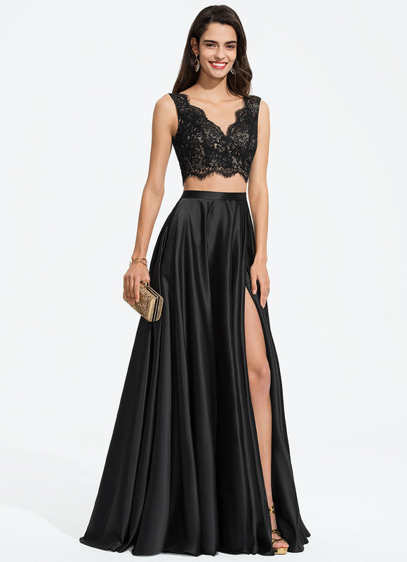 Robe De Bal Satinée À Dentelle - gallery 3
