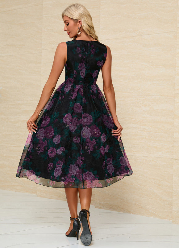 Robe Midi Fleurie Chic Noire - gallery 3