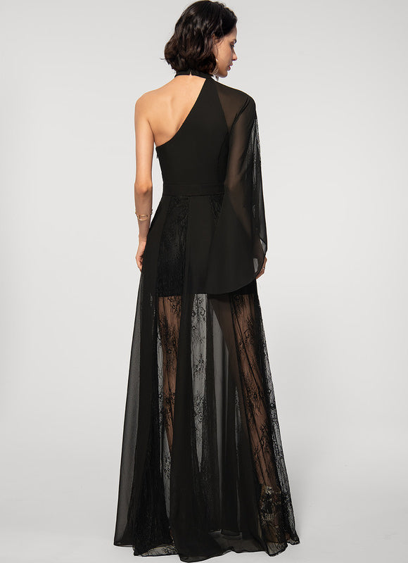 Robe Noire Asymétrique En Mousseline - gallery 3