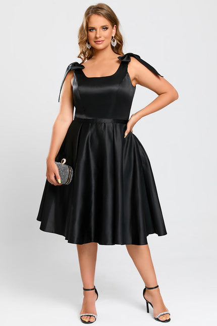 Robe Noire Luxe Satinée À Nœuds - gallery 5