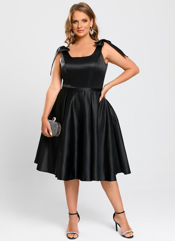 Robe Noire Luxe Satinée À Nœuds - gallery 5