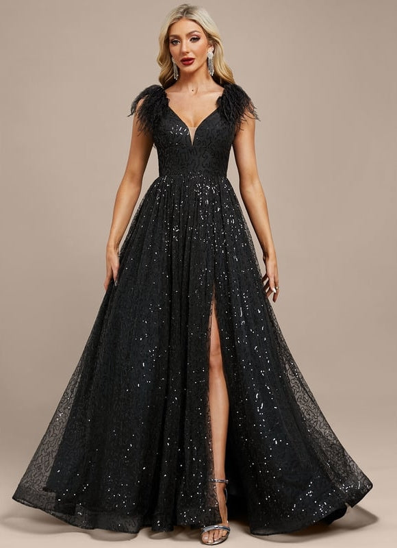Robe De Soiree Noir A Paillette