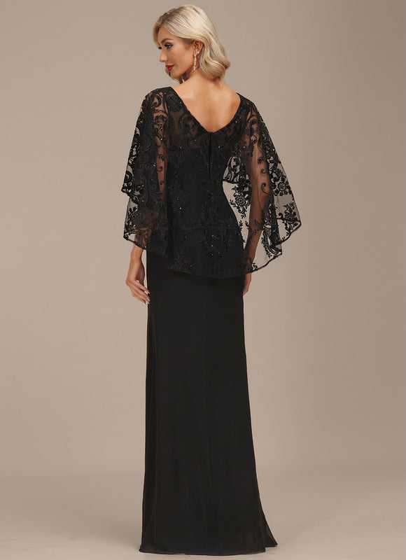 Robe Élégante À Manches Cape Noire - gallery 3