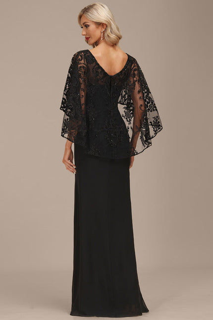 Robe Élégante À Manches Cape Noire - gallery 3
