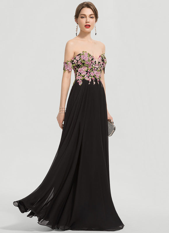 Robe De Bal Florale Élégante Noire - gallery 3