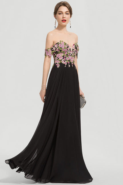 Robe De Bal Florale Élégante Noire - gallery 3