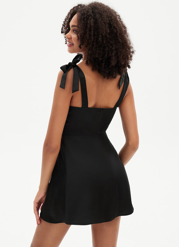 Robe Noire À Bretelles Nouées - gallery 4