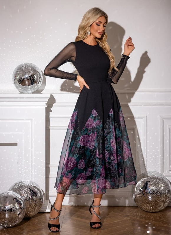 Robe Noire Organza Fleurie