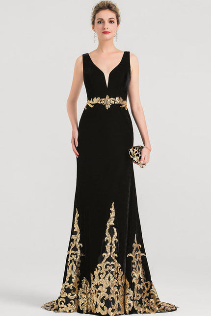 Robe Velours Noire Brodée Dorée - gallery 3