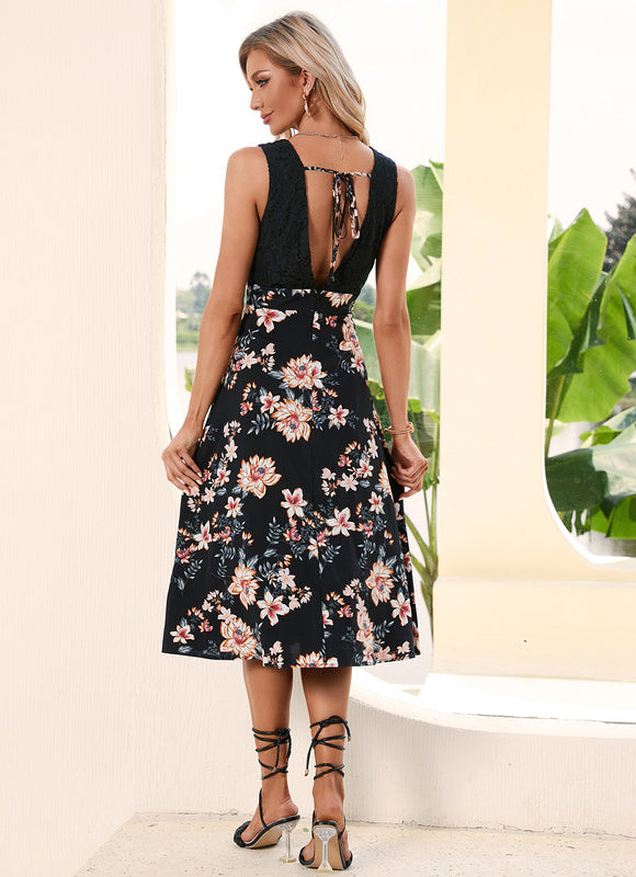 Robe Fleurie Chic Col V Midi - gallery 4