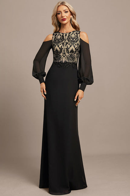 Robe Noire Luxe À Manches Bouffantes - gallery 5