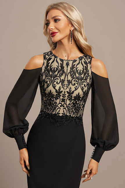 Robe Noire Luxe À Manches Bouffantes - gallery 2