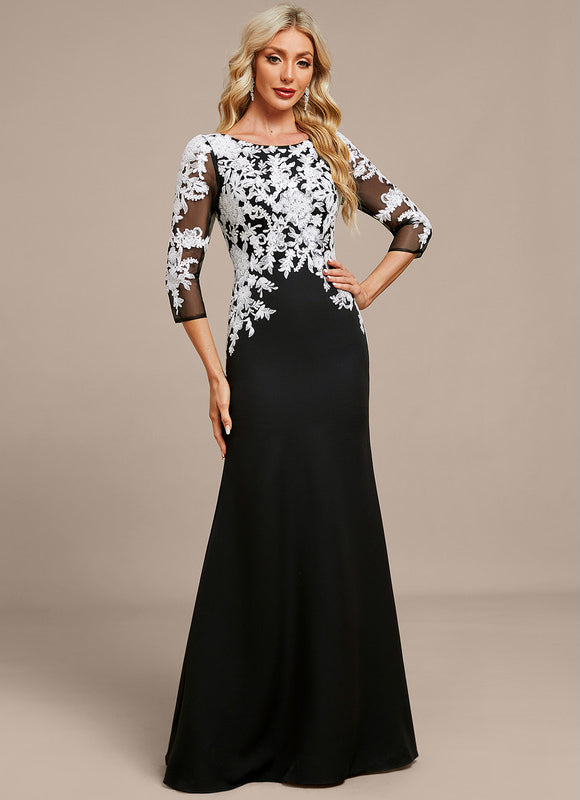 Robe Noire En Dentelle Manche Longue - gallery 5