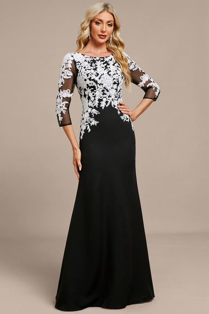 Robe Noire En Dentelle Manche Longue - gallery 5
